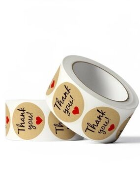 Thank You Sticker Roll with Red Heart for Wrapping or Sealing 500 1" NWT